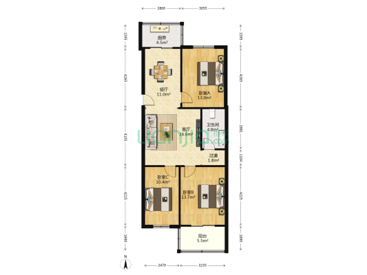 嘉园小区 3室2厅1卫 99平方