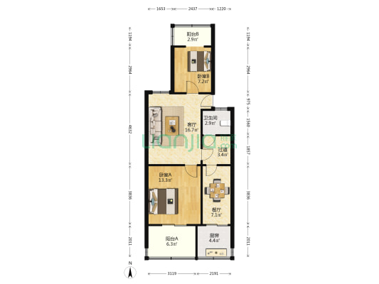造纸厂家属院 2室2厅1卫 72平方