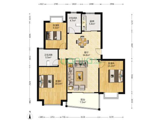 民乐坊 3室1厅2卫 116平方
