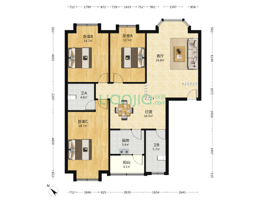中立佳苑B区 3室1厅2卫 126平方