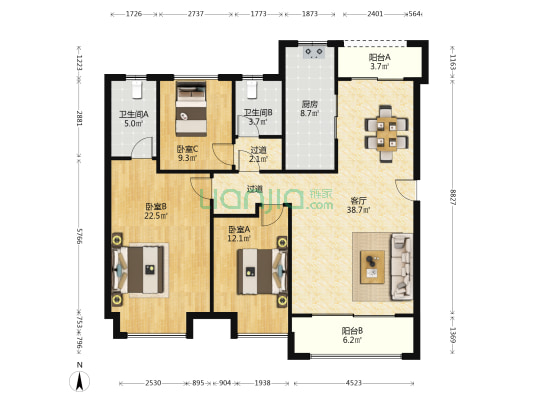 弘阳阳光城天宸府 3室1厅2卫 127平方