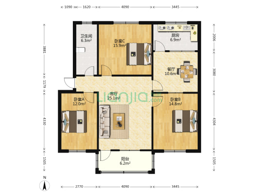 驿安小区 3室2厅1卫 114平方
