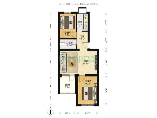 下园 2室1厅1卫 60平方