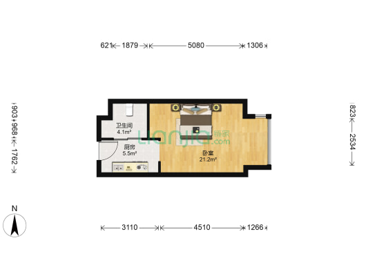 融创中心 1室0厅1卫 51平方