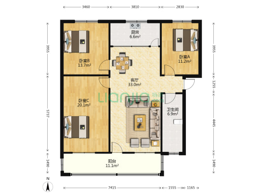 粮食局家属院 3室1厅1卫 118平方