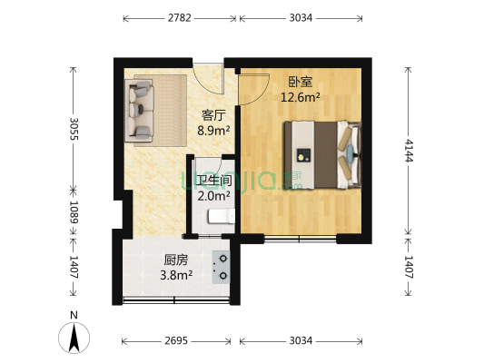 高新C区(警民街) 1室1厅1卫 40平方