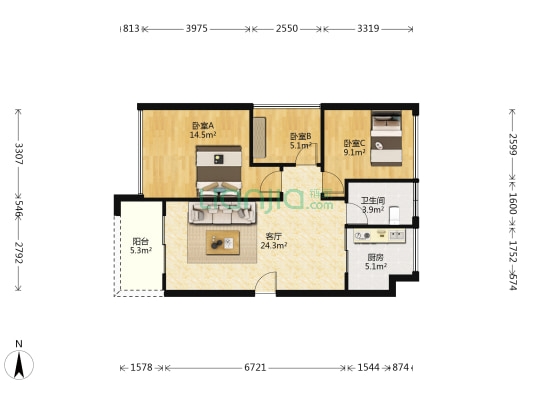 御筑轩 3室1厅1卫 84平方