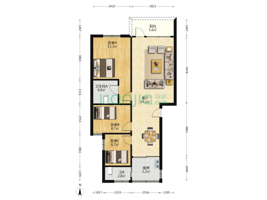 沙头大道 3室1厅2卫 100平方