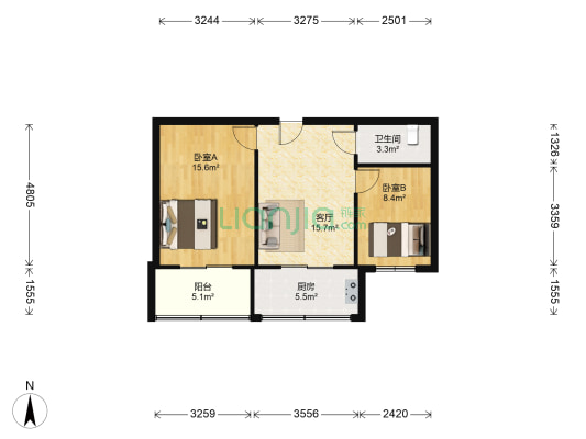 西京社区南区 2室1厅1卫 62平方