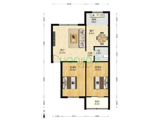 西安市临潼区环境卫生管理站家属院 2室2厅1卫 88平方