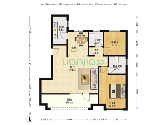 和达海映山 2室2厅2卫 103平方