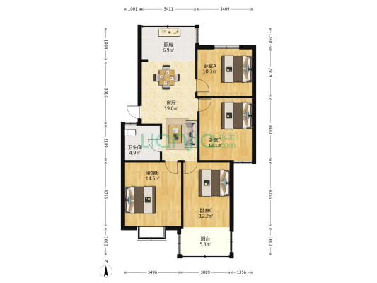 洞桥明苑东区 4室1厅1卫 100平方