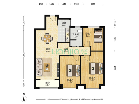 融创融智园 3室1厅1卫 113平方