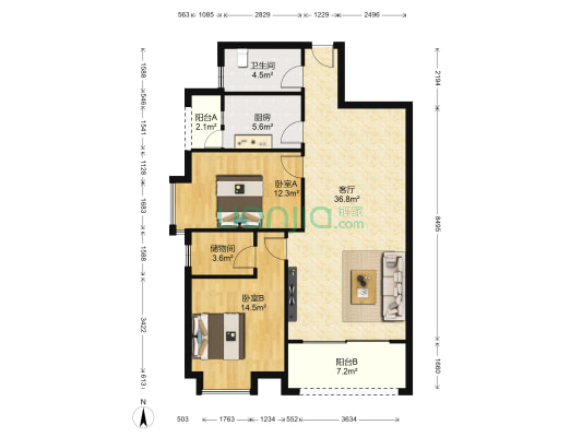 祥和佳苑(高新) 2室1厅1卫 109平方
