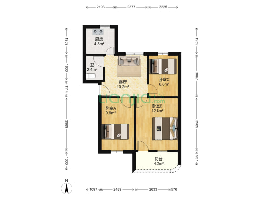 阳春园 3室1厅1卫 79平方