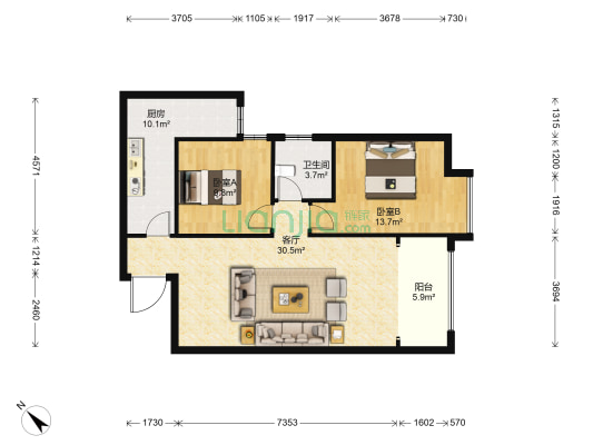 华屹·御景苑 2室1厅1卫 93平方