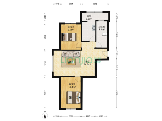 华新园小区 2室1厅1卫 78平方
