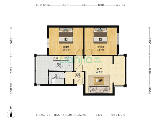 农行家属区 2室1厅1卫 77平方