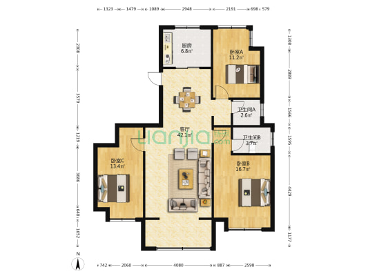 春秋九里府 3室1厅2卫 132平方