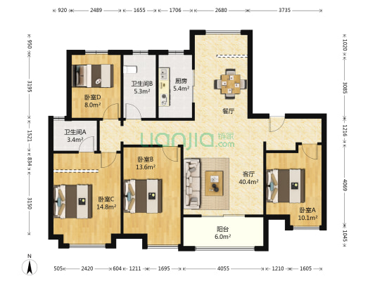 自然界云栖 4室1厅2卫 137平方