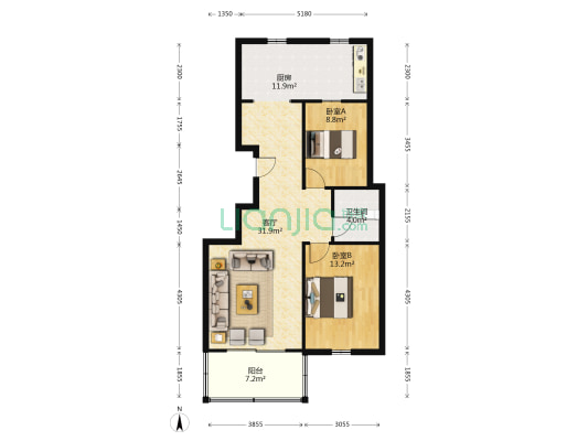 天居家园 2室1厅1卫 88平方