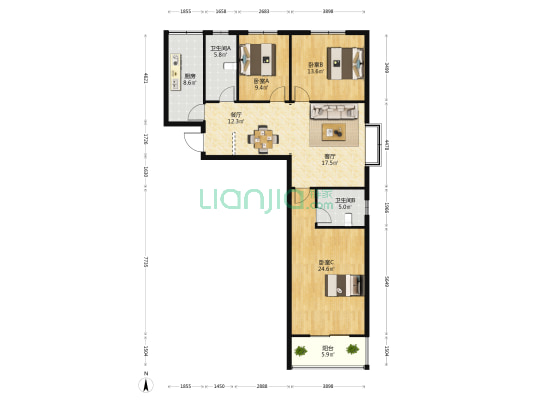 香兰雅居 3室2厅2卫 147平方