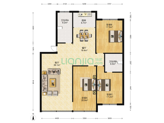 金发惠苑 3室2厅2卫 160平方