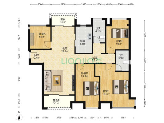 保利西山林语 4室1厅2卫 129平方