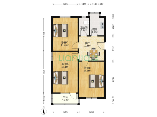 文化路92号院 3室1厅1卫 77平方