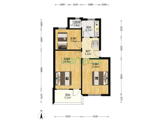 文一路93号 3室1厅1卫 64平方