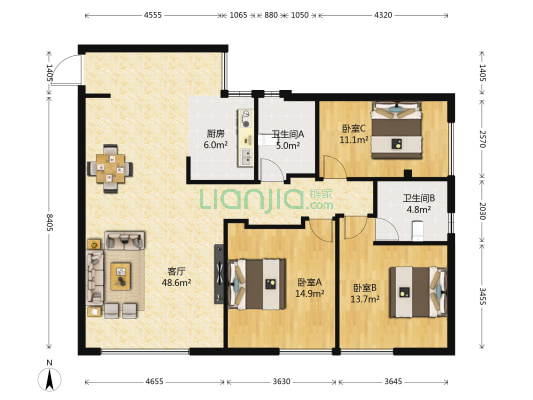 中国水电金檀 3室1厅2卫 127平方