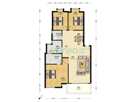 兴顺楼 3室1厅2卫 128平方