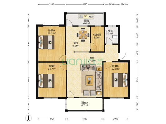 人寿保险公司家属院 3室2厅1卫 120平方