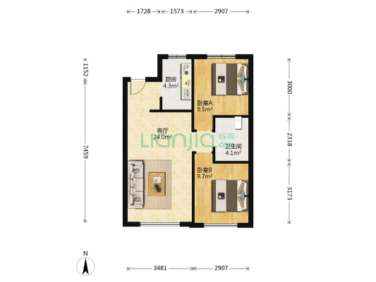 金辉优步大道 2室1厅1卫 77平方