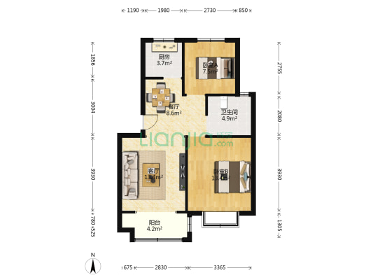 华美·星光花园二期 2室2厅1卫 79平方