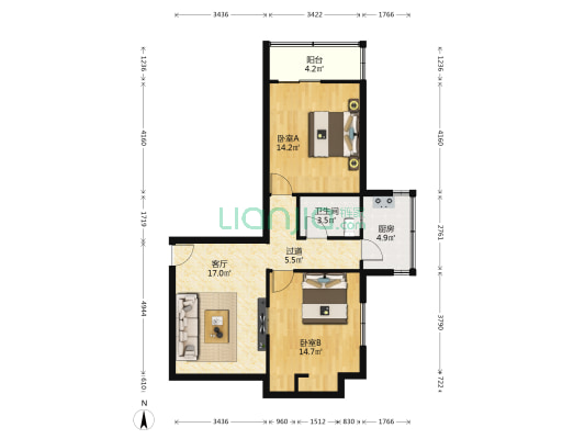 建国五巷8号 2室1厅1卫 76平方