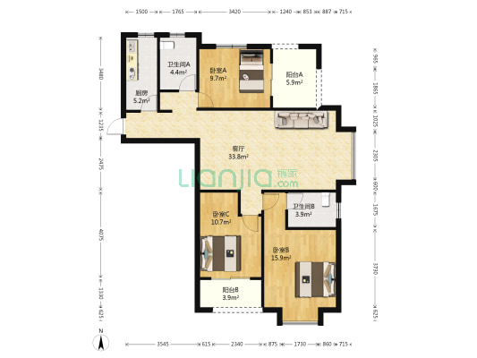 华府庄园 3室1厅2卫 112平方
