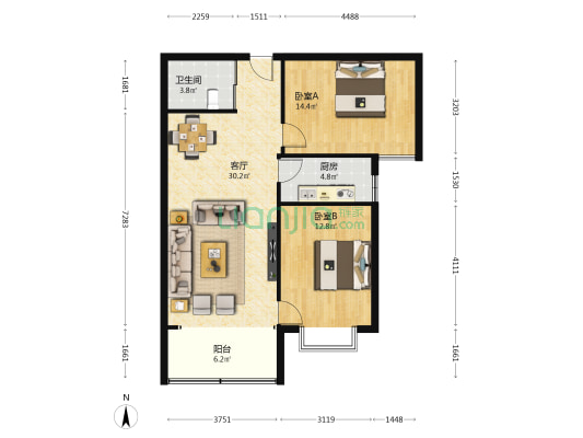 红山佳苑 2室1厅1卫 100平方