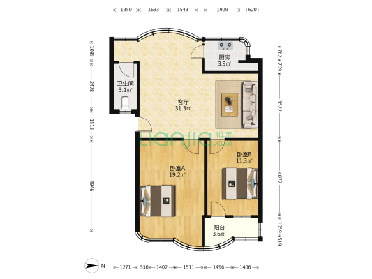 海口供电公司宿舍 2室1厅1卫 69平方