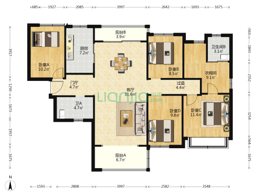 美来美城市广场 4室1厅2卫 145平方
