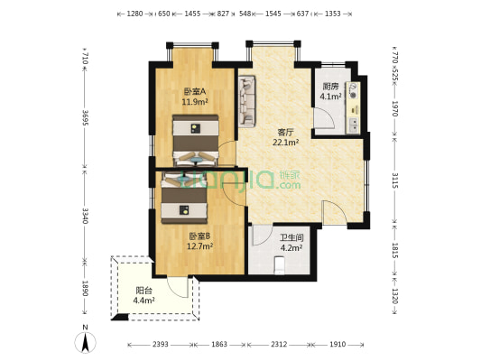 永川锦园 2室1厅1卫 83平方