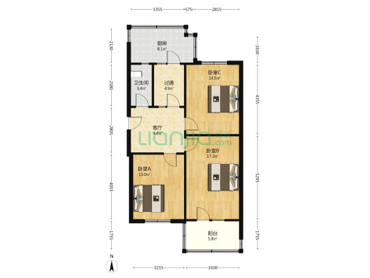 农行石家庄分行 3室1厅1卫 83平方