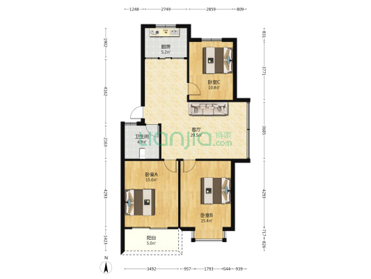 和成花苑 3室1厅1卫 104平方