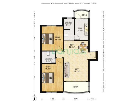 洪山花苑 2室2厅2卫 104平方