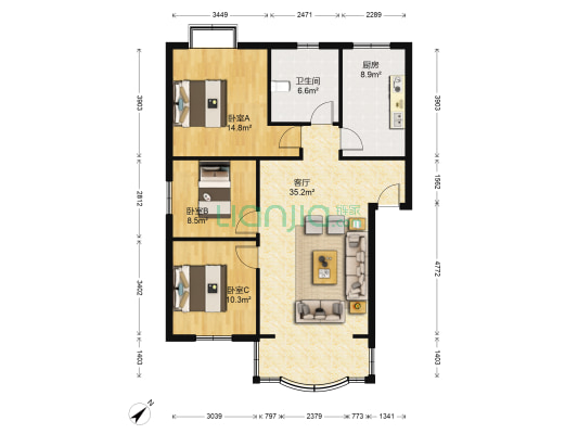 祥和公寓 3室1厅1卫 109平方