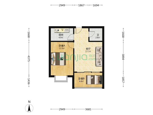 冠宇国际 2室1厅1卫 70平方