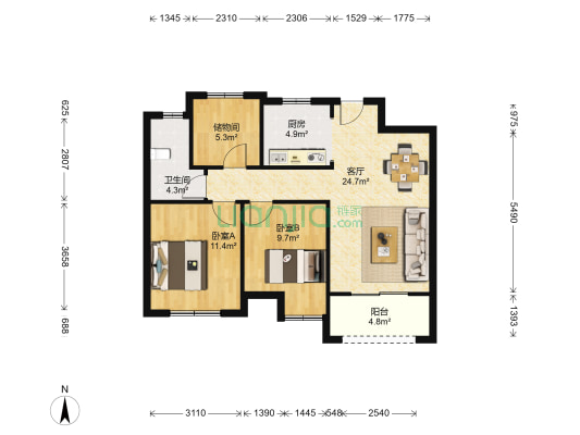景瑞望府藏珑 2室1厅1卫 89平方