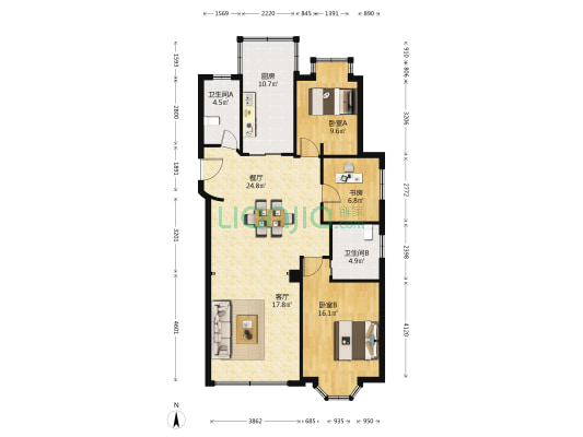 新大世界小区 3室2厅2卫 111平方
