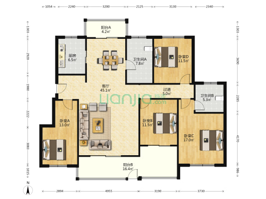 九峰小区 4室1厅2卫 161平方