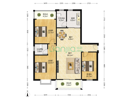 南宁市政协市委统战部住宅小区 3室2厅2卫 124平方